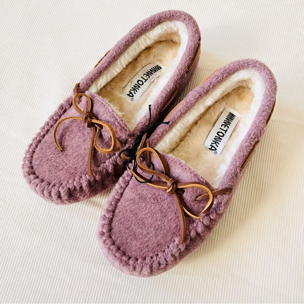 Minnetonka Womens Slippers Purple 44638 Wool Faux Fur Flat Comfort House Shoes 6